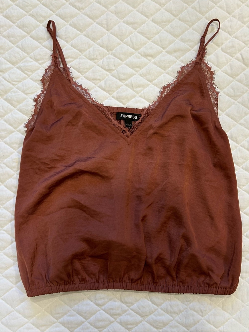 Express Lace-Trim V-Neck Cami in Rust Brown